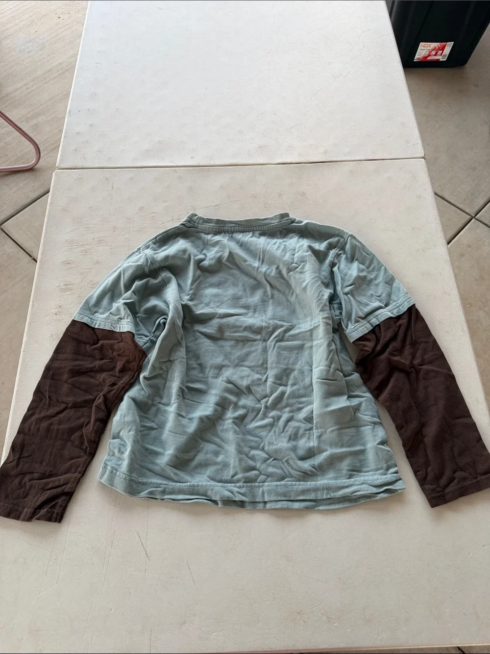 Gymboree Light Blue Long Sleeve Tee with Brown Sleeves & Dino Graphic